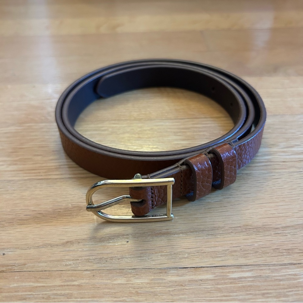 J. Crew Brown Pebbled Leather Belt with Gold Buckle